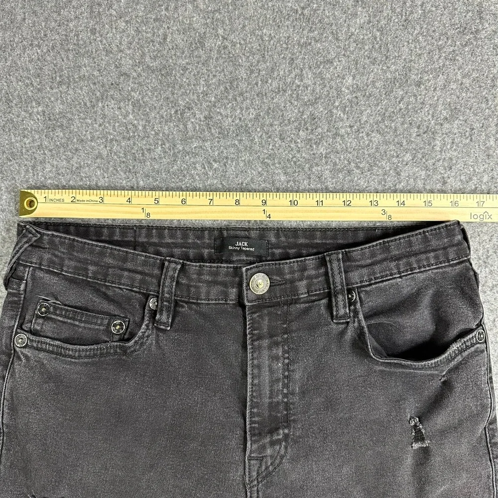 True Religion JACK Mens‎ Size 33 Skinny Tapered Distressed Black No Flap Jeans